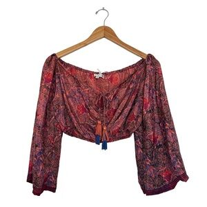 Elegant Red Paisley Women's Cropped Blouse